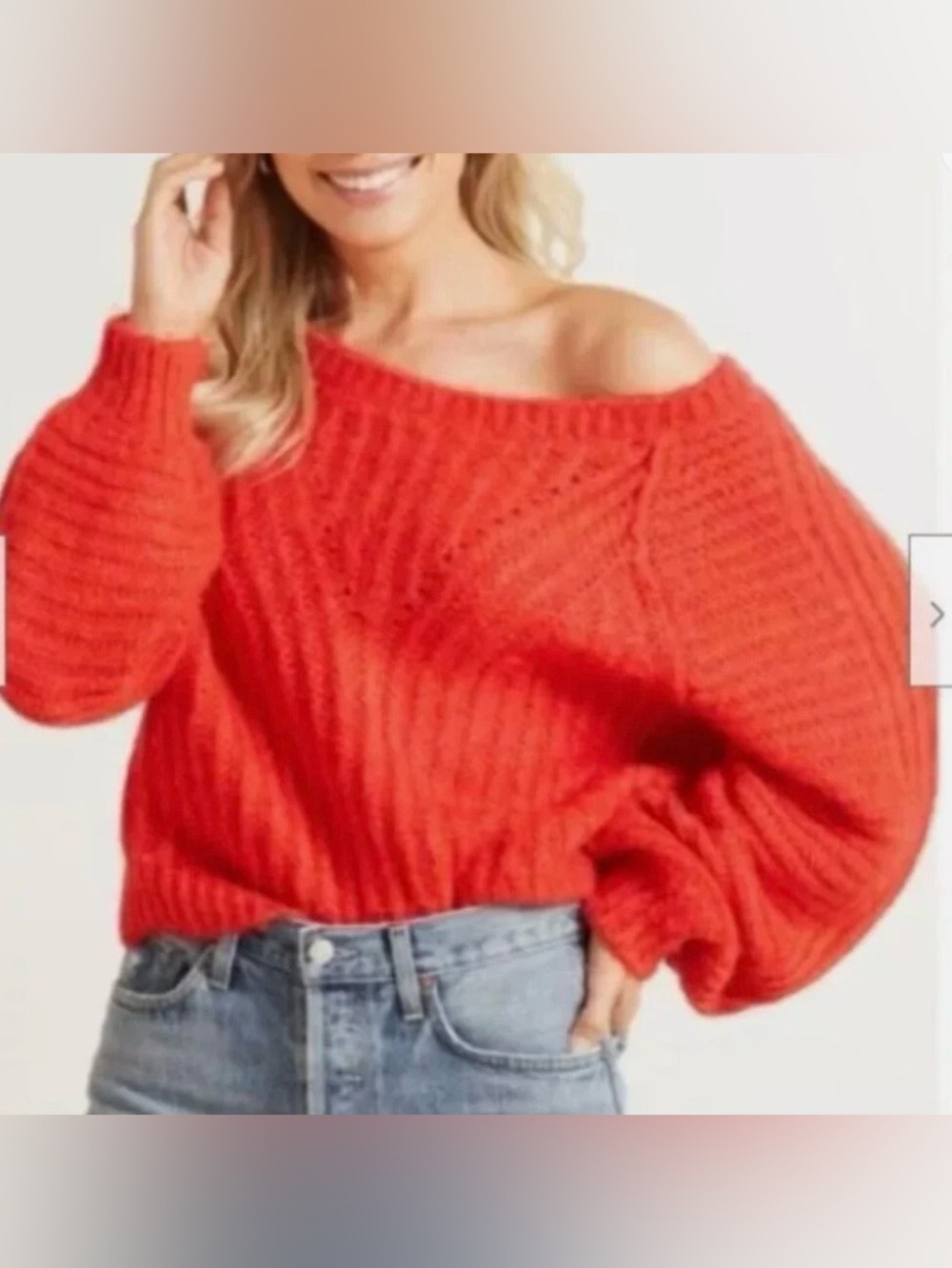 Free People Carter Pullover Off the Shoulder Sweater Red Hot